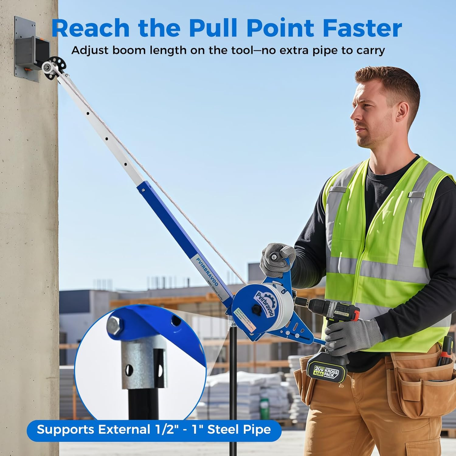 Handheld Cable Puller Drill-Powered Wire Tugger with 1000lb Pulling Force