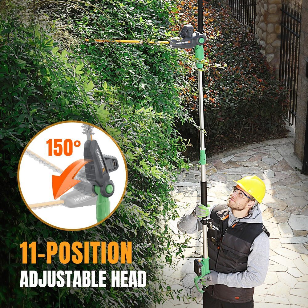 WORKPROX 20V Cordless Pole Electric Hedge Trimmer 2.0Ah Battery &Charging Cable