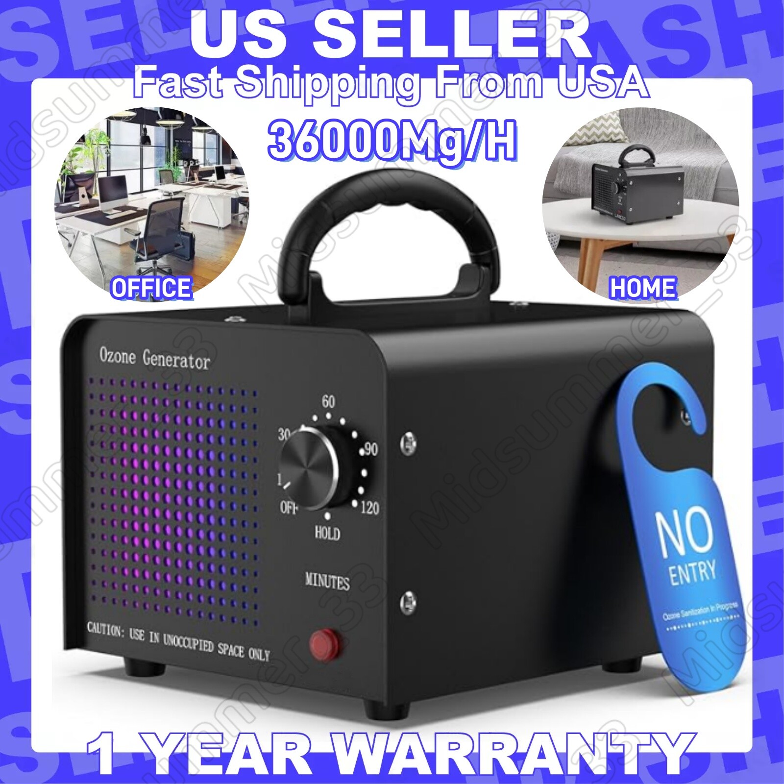 36000mg/h Ozone Generator Machine Air Purifier Ionizer Ozonator Timer for Home