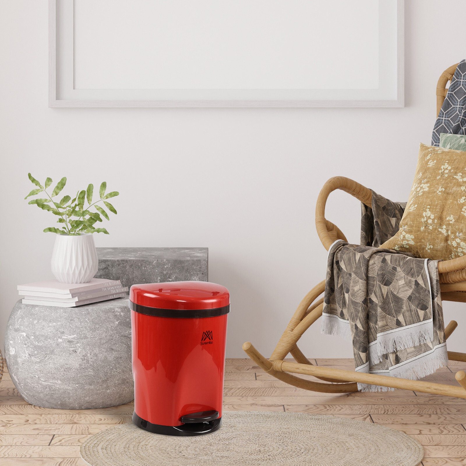 10 L Round Pedal Garbage Can, 3 Gallon Plastic Foot Operated Trash Bin, Red