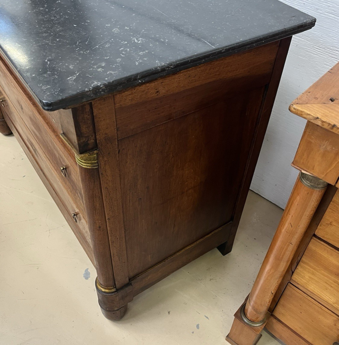 ANTIQUE FRENCH EMPIRE MARBLE-TOP WALNUT COMMODE CHEST OF DRAWERS 50.5” x 23”