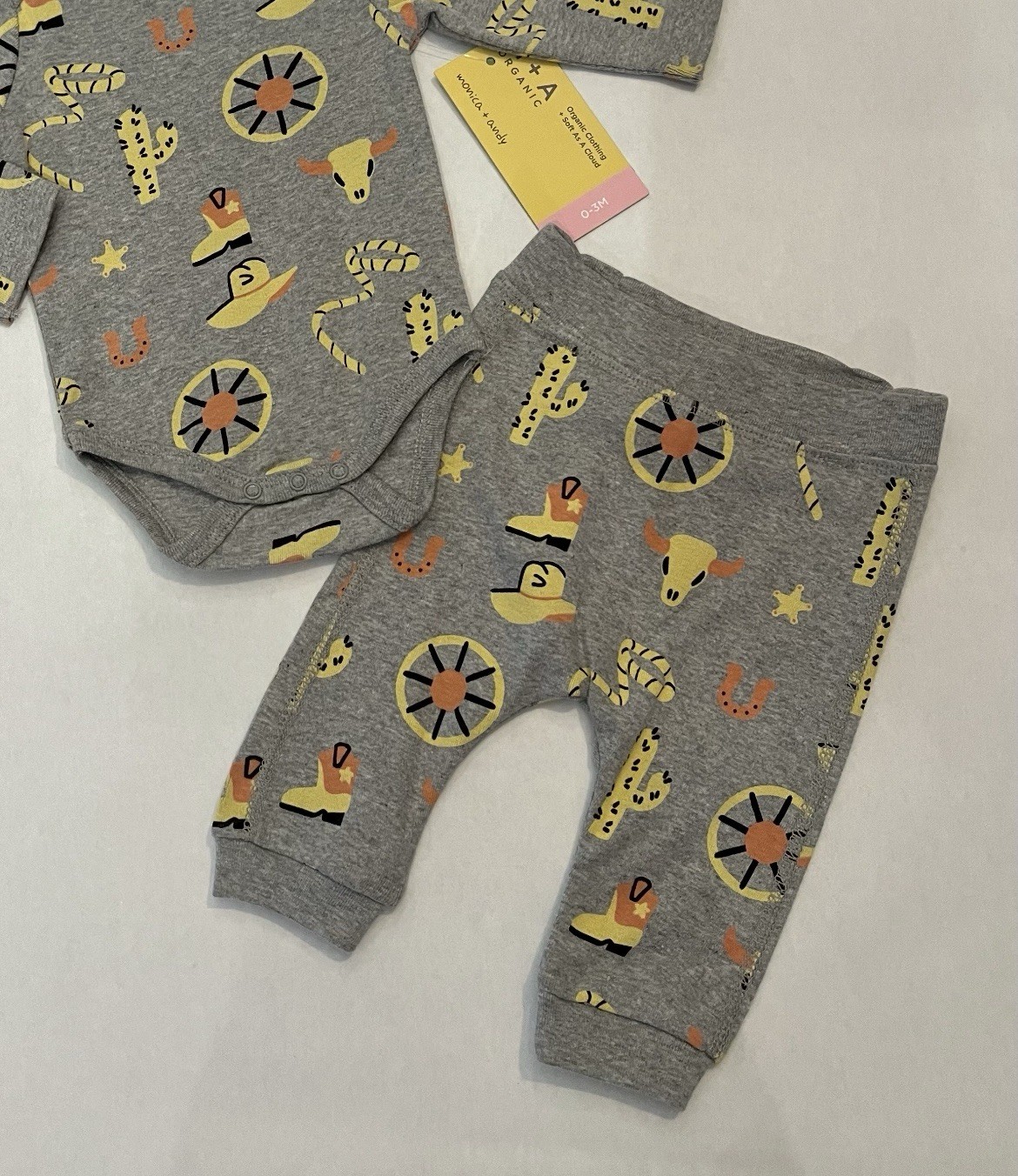 Baby Boy 0-3 Months Pants Bodysuit 2 PC Set Cute Western Outfit New
