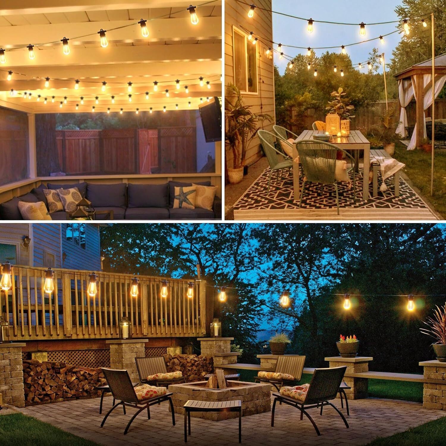 54ft 108ft String Lights S14 LED Shatterproof IP65 for Outdoor Garden Patio Yard