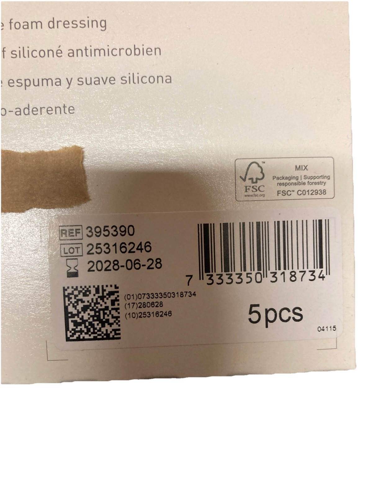 Mepilex Border AG 395390 Self Adherent Silicone Dressing 4”x4” Box Of 5 Exp 2028
