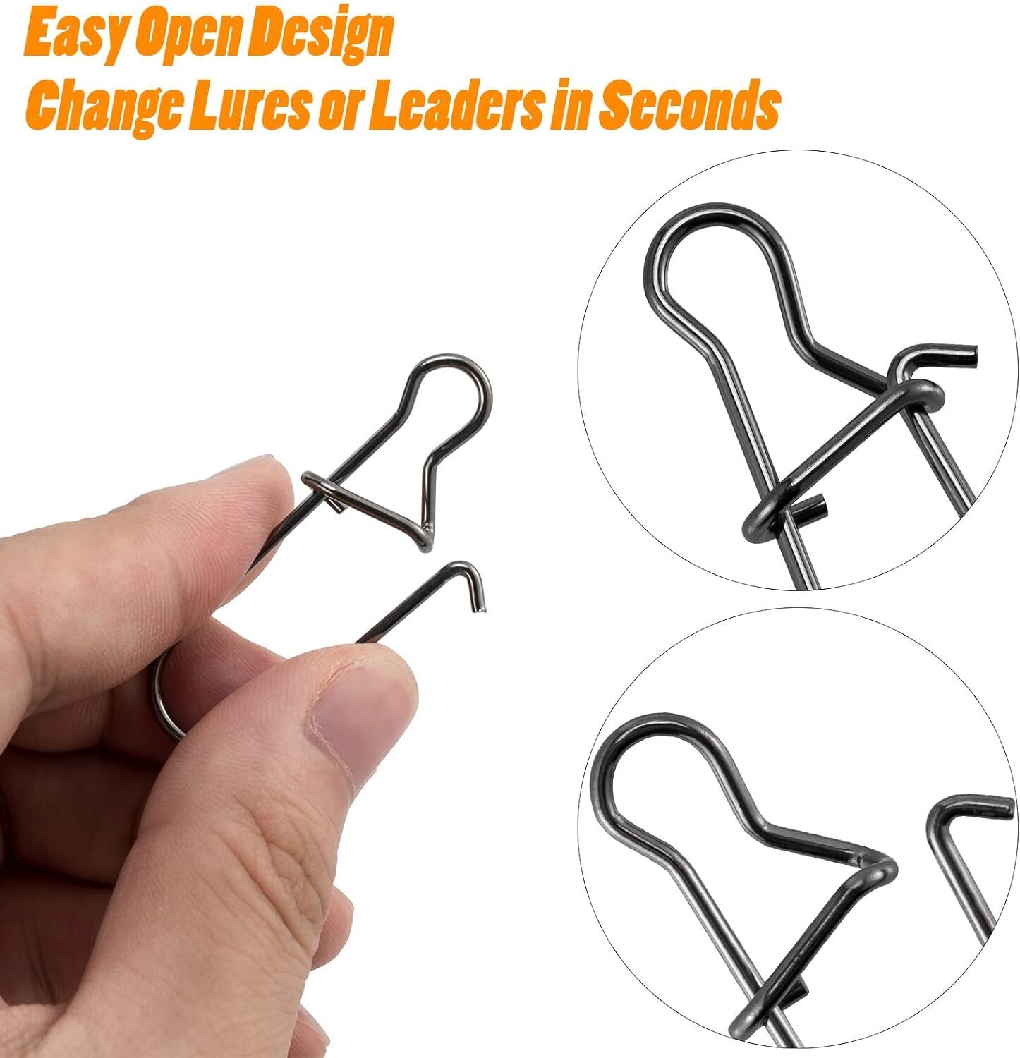 100PCS Fishing Snaps Fastlock Clips Lures Barrel Swivels 00#-6# Stainless Steel