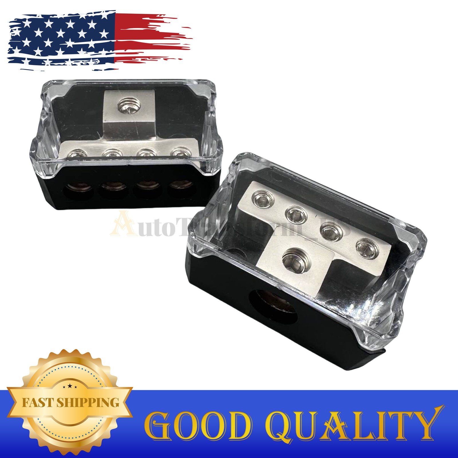 2x Power Ground Amp Distribution Block 0/2/4 Gauge Input 4/8/10 Gauge Output US