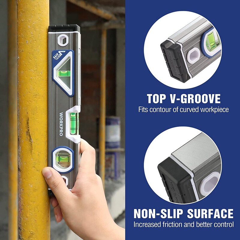 WORKPRO 10" Torpedo Level Aluminum Alloy Leveler Tool 3 Bubble Vials Verti. Site