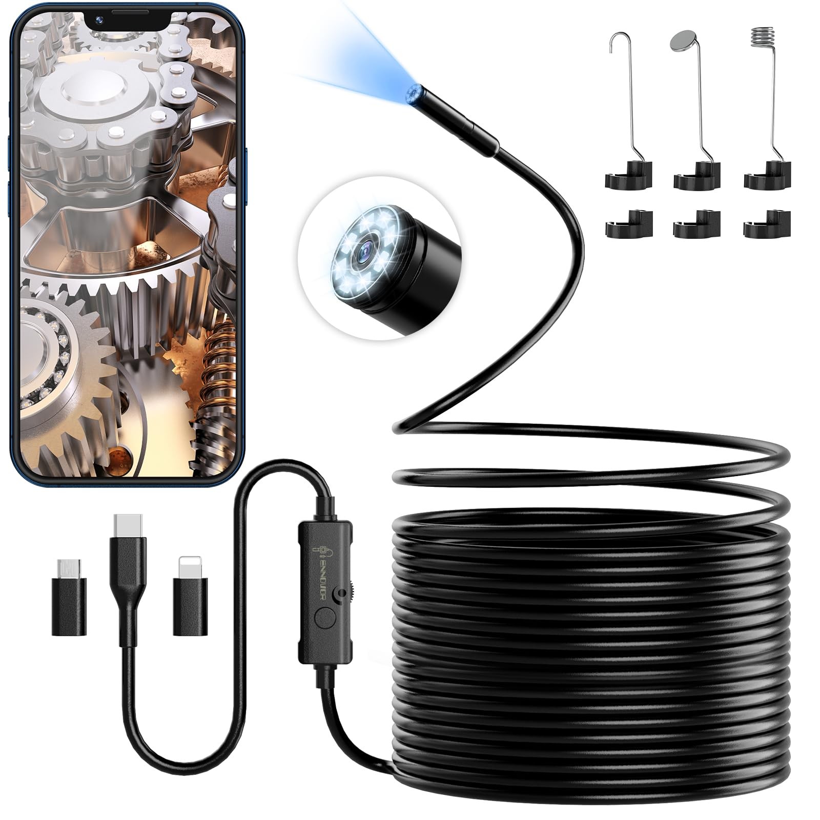 Borescope Camera with Light, 1920P HD 32.8ft Snake Camera for iOS/Android