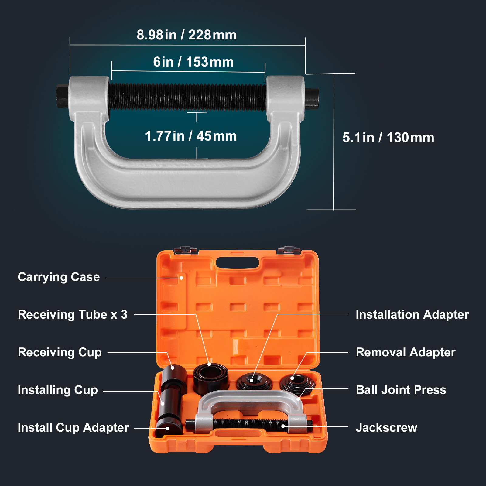 VEVOR Ball Joint Press Kit C-press Ball Joint Tools 10 pcs Automotive Repair Kit
