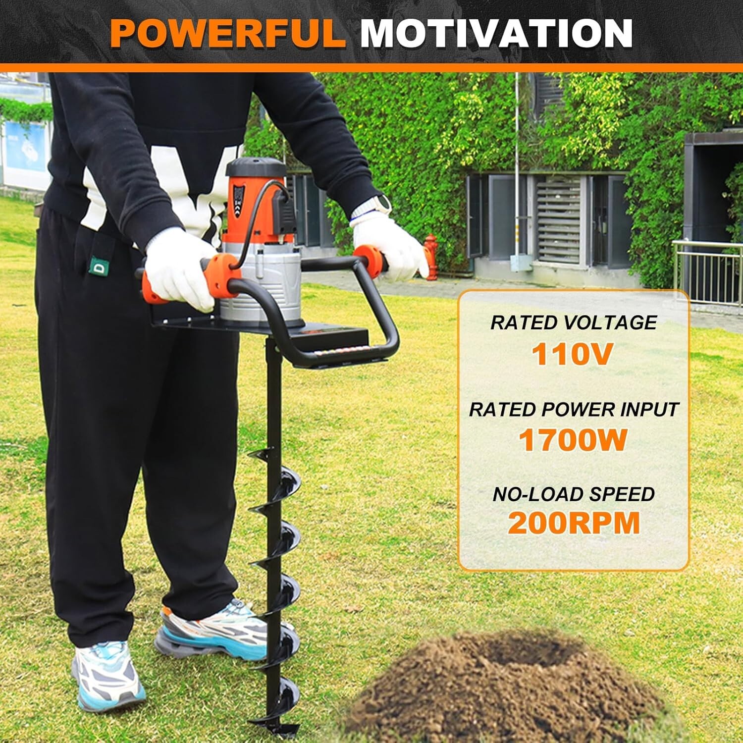 1700W Electric Post Hole Digger With 4"+6"+8" Earth Auger Bits Quick Digger