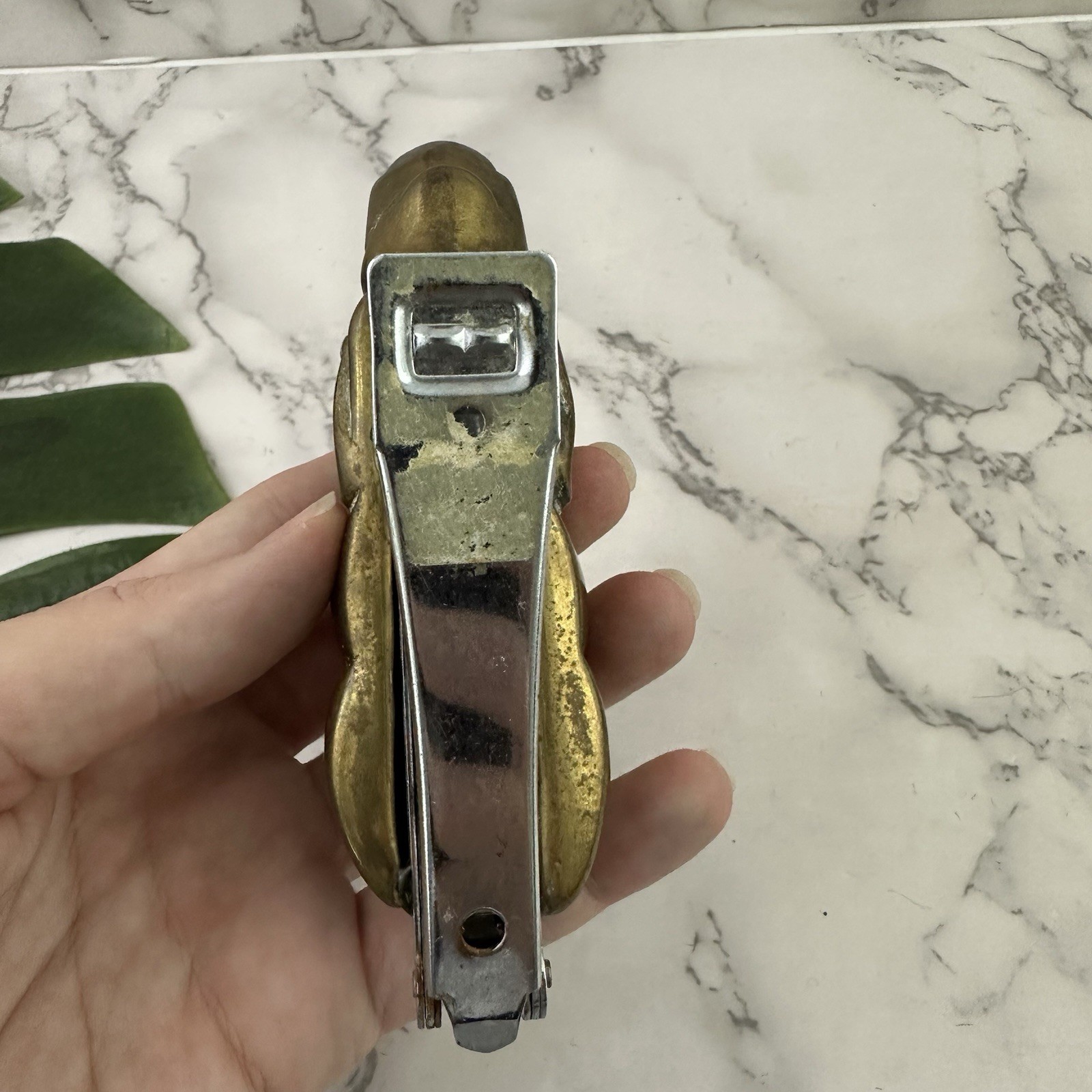 Vintage 80s Brass Elephant Stapler Tape Dispenser Set Desk Decor Metal Novelty