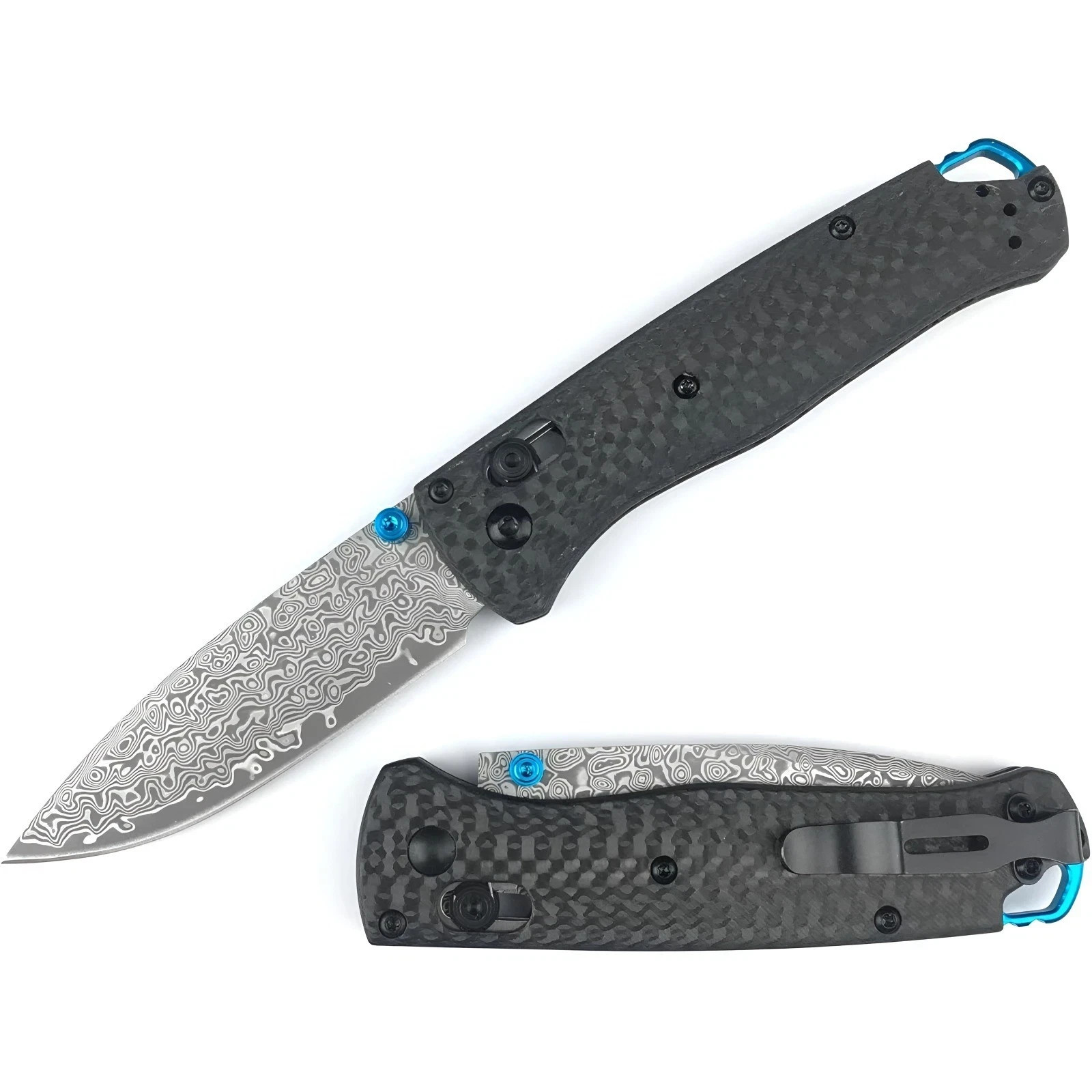 BENCHMADE 535 BUGOUT CPM-Damascus Steel Carbon Fiber with Top Edition