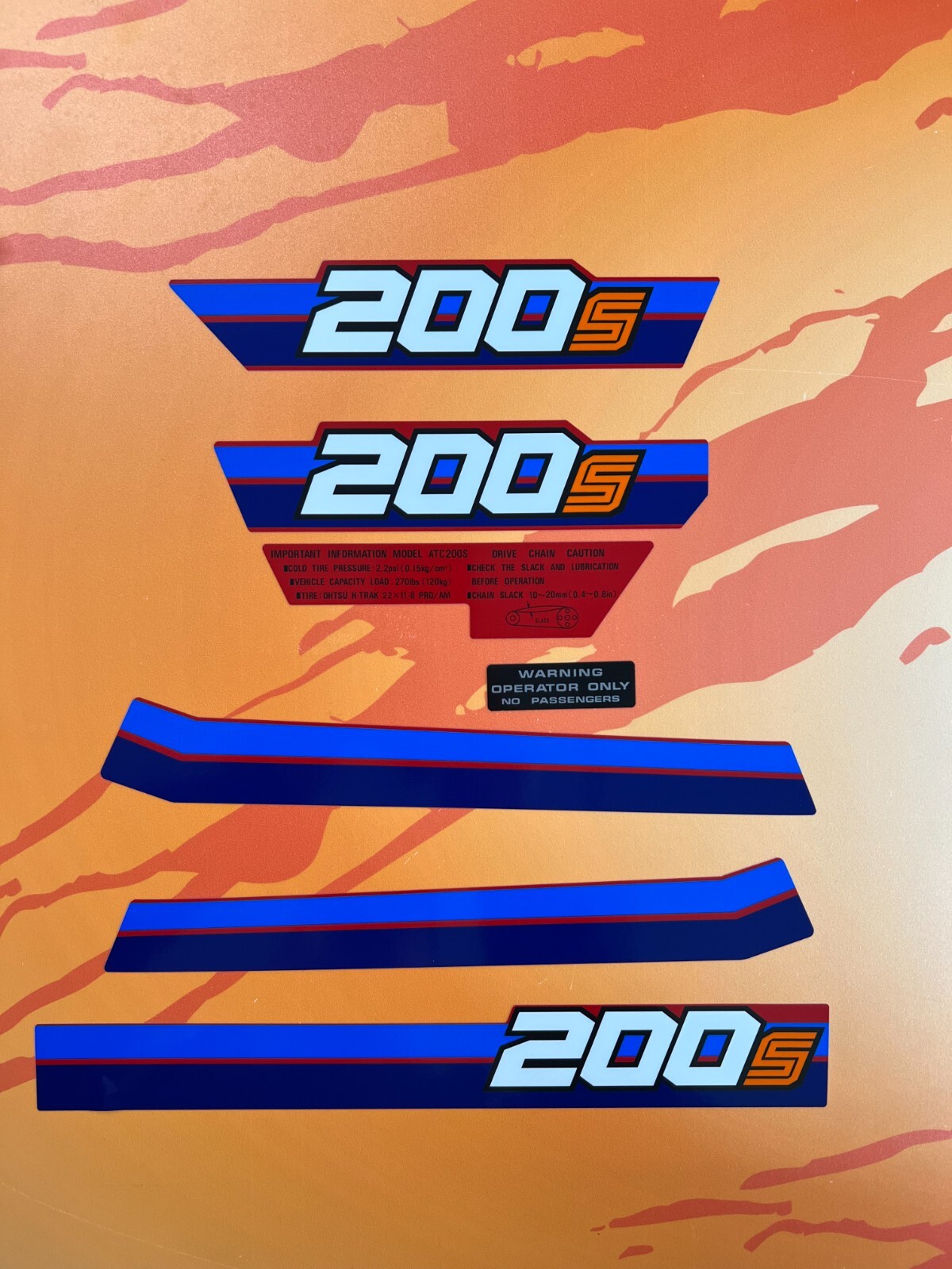 Honda 1984 200s  ATC200S Rear fender decals and warnings  Reproduction Decal