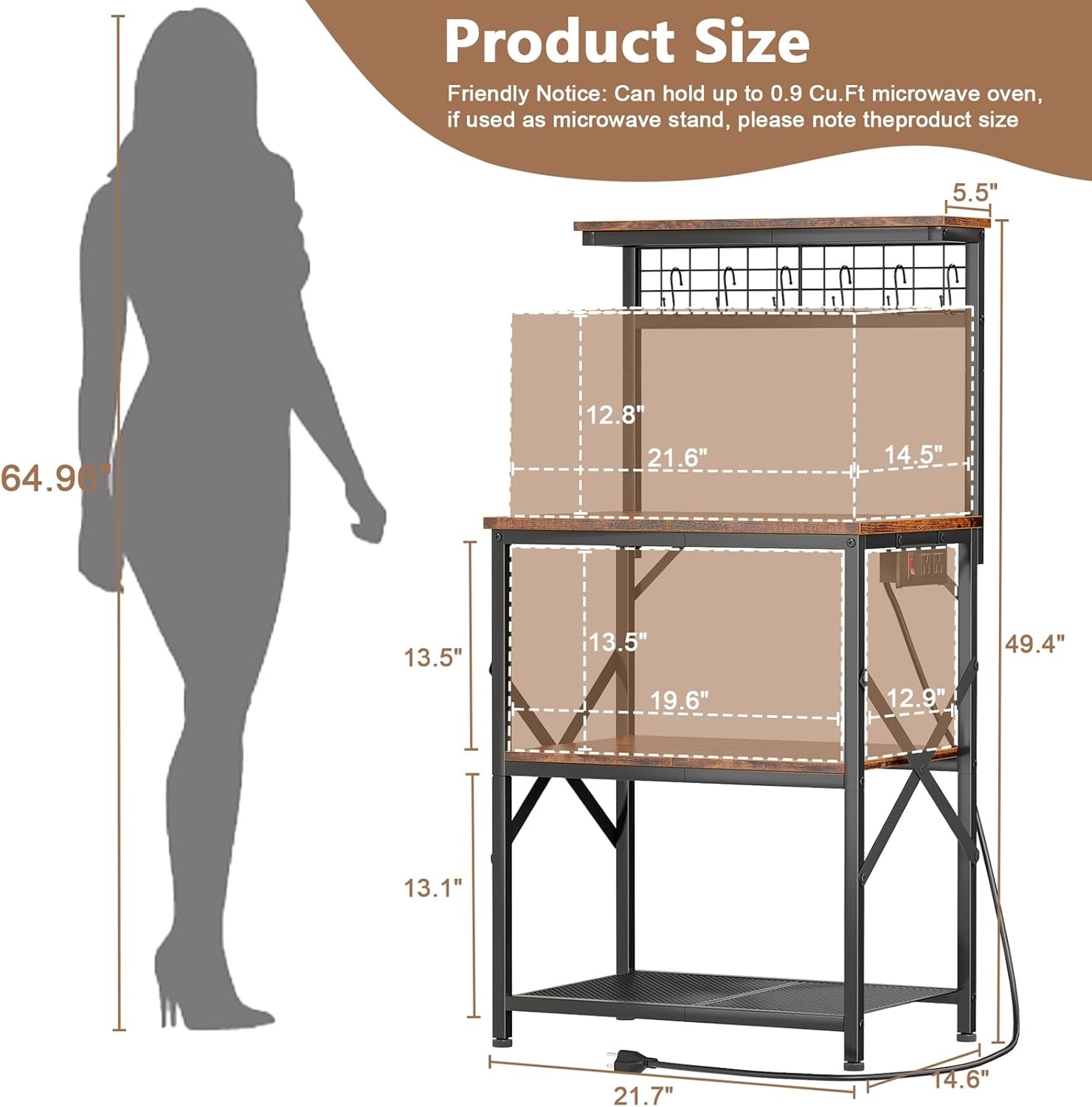 Kitchen baking rack with power outlet and microwave oven rack