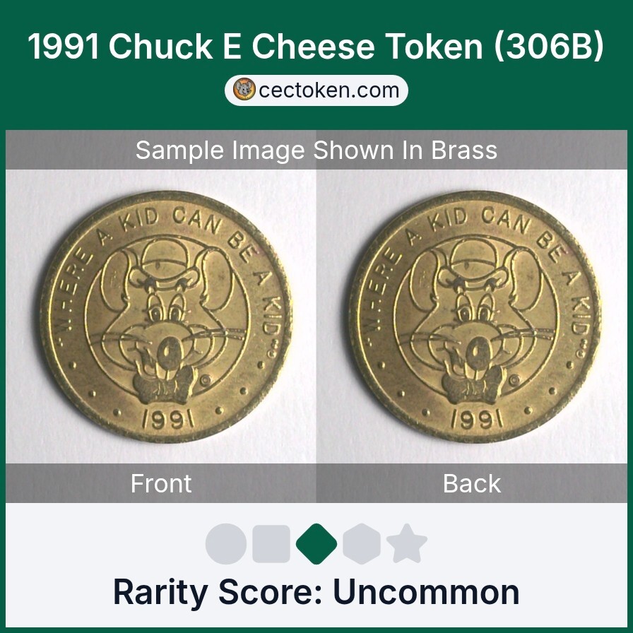 1991 Chuck E Cheese Token (306B) Brass 25mm Uncommon