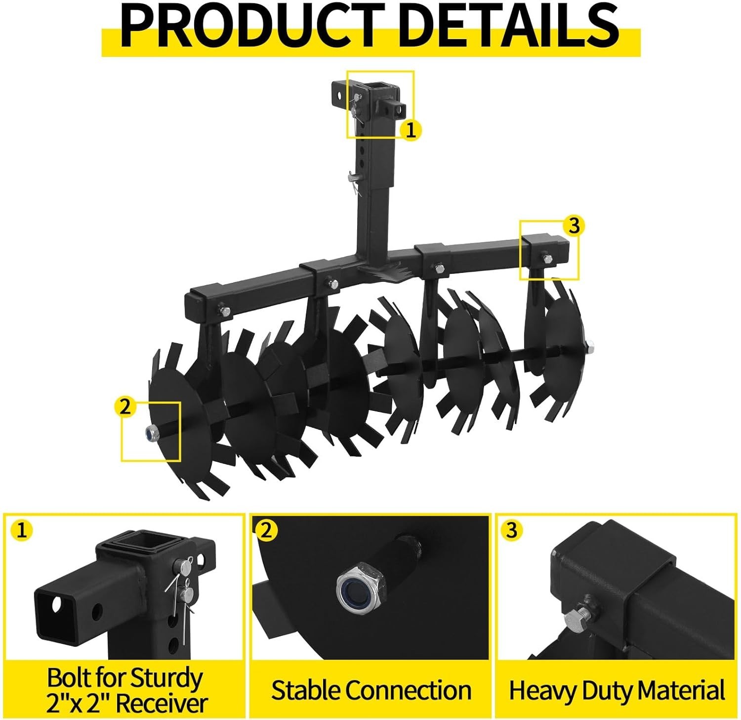 32" Cut Width ATV/UTV Disc Plow Harrow With 2" Receiver Hitch Heavy Duty Attach