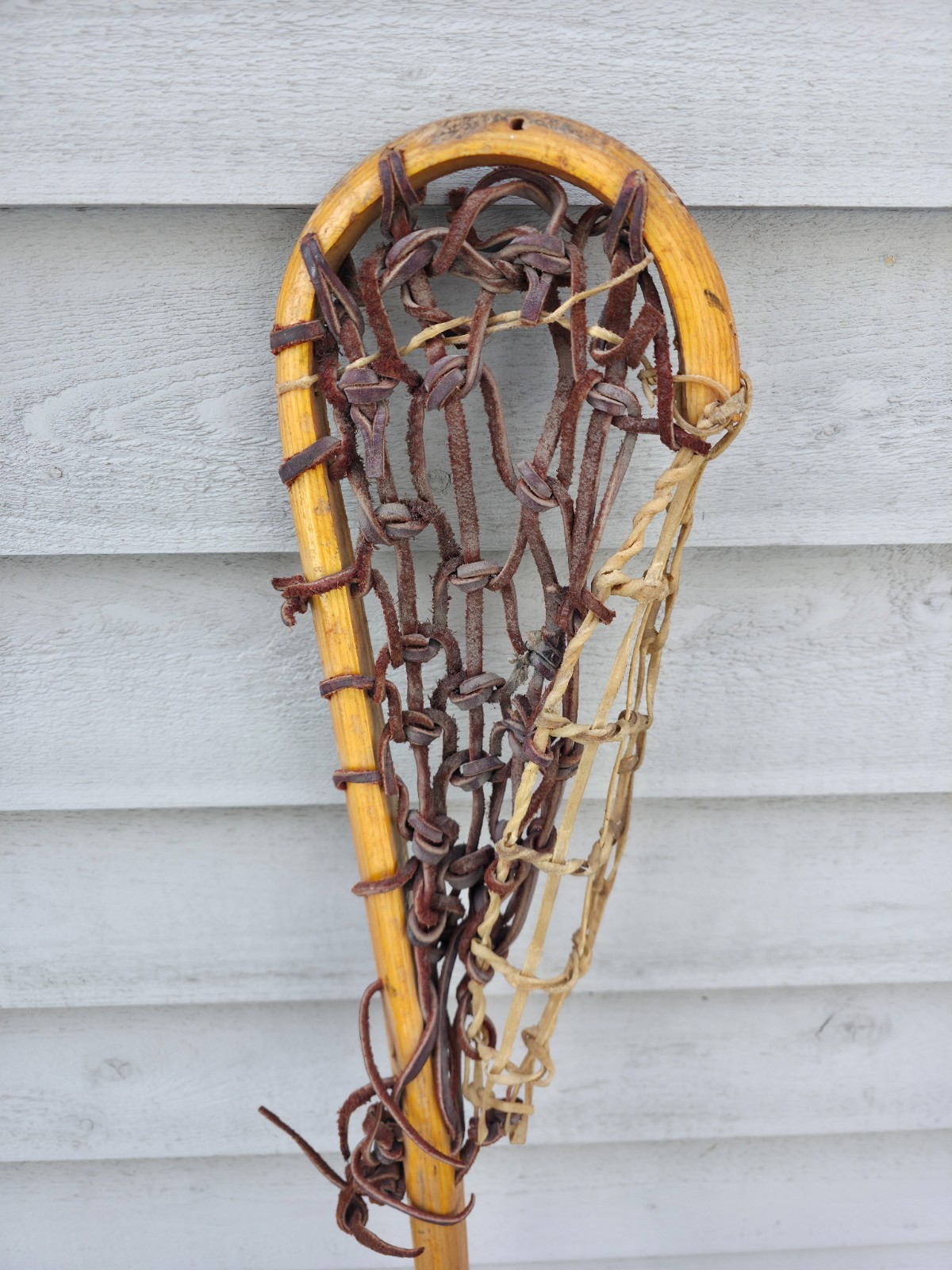 Beautiful VINTAGE Old Wooden HANDMADE Lacrosse Stick 45" x 6"