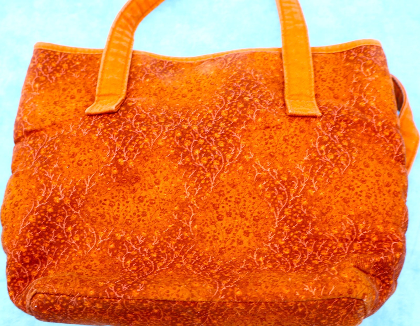 Longaberger Fabric Tote Bag Orange Floral Quilted Market Purse