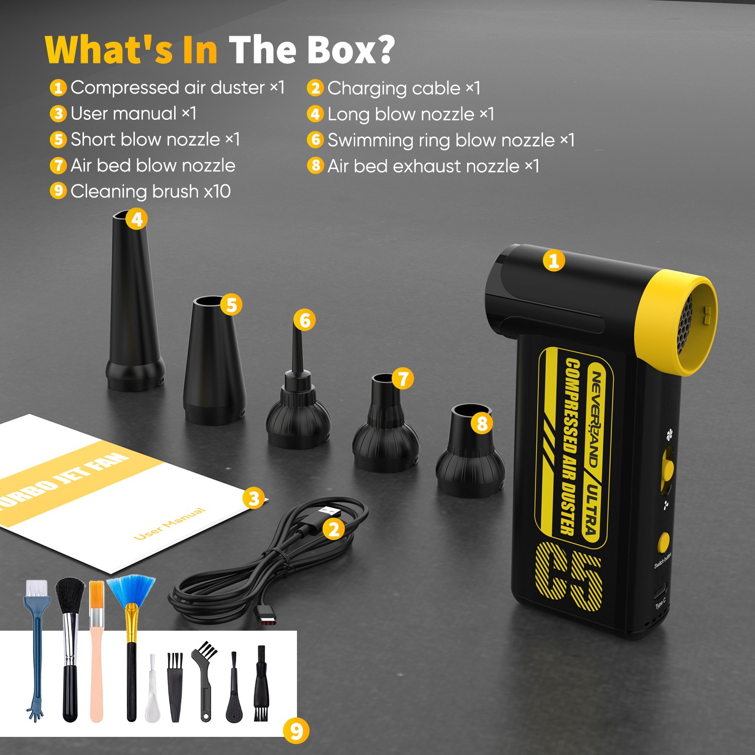 300,000 RPM Compressed Air Duster Rechargeable Electric Air Blower with 8 Speed