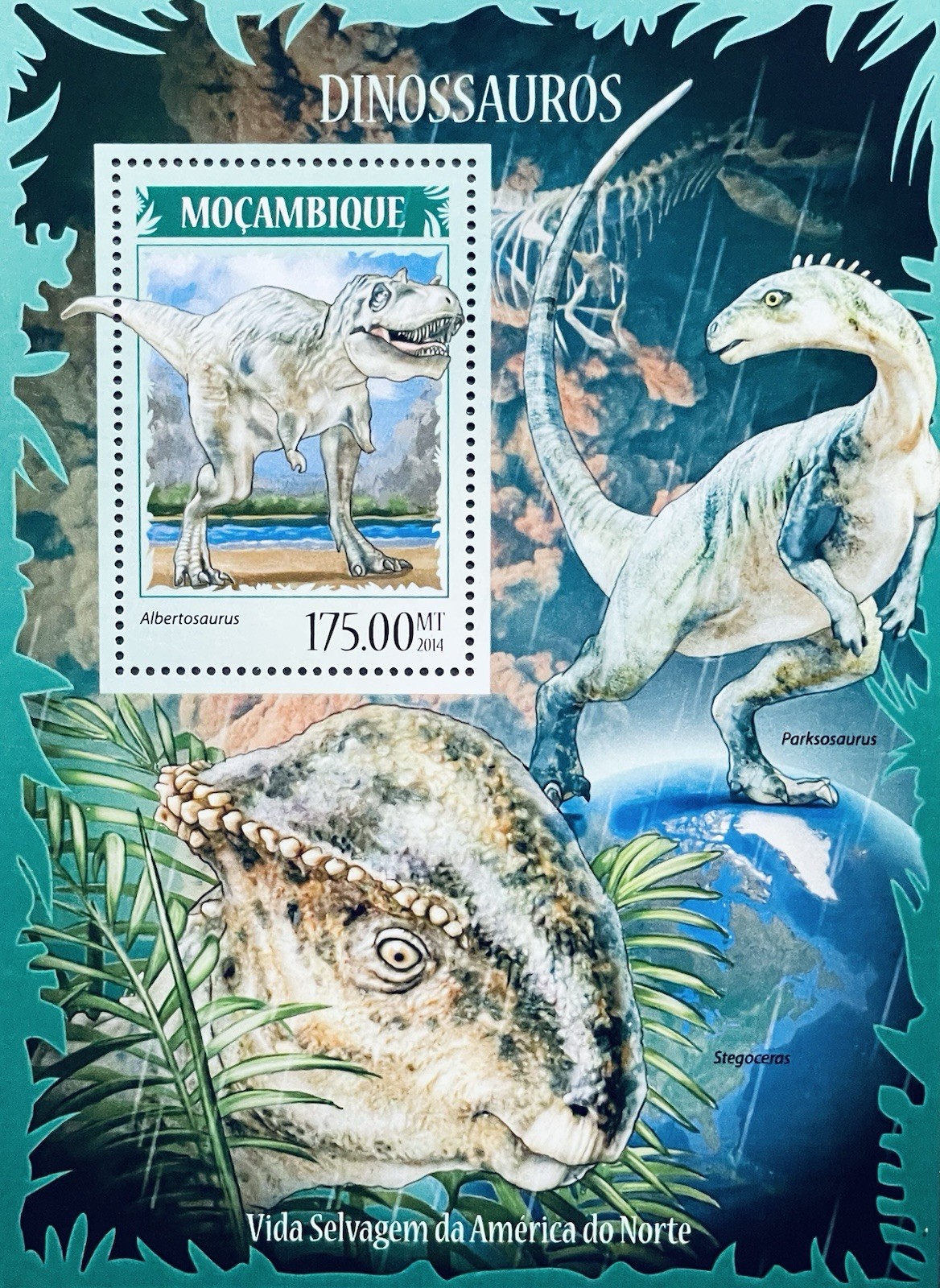 MOZAMBIQUE DINOSAUR STAMPS 2014 MNH PREHISTORIC ANIMALS  DINOSAURS ALBERTOSAURUS