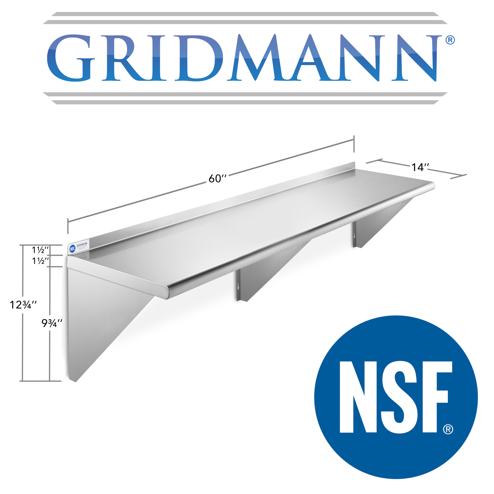 NSF Stainless Steel 14" x 60" Commercial Kitchen Wall Shelf Restaurant Shelving