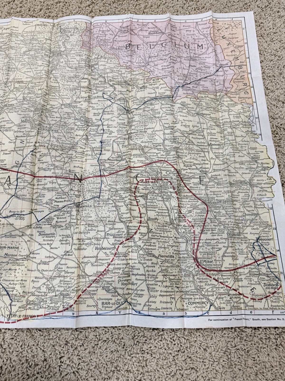 World War I Rand McNally War Map of French Front 1917 WWI EUC