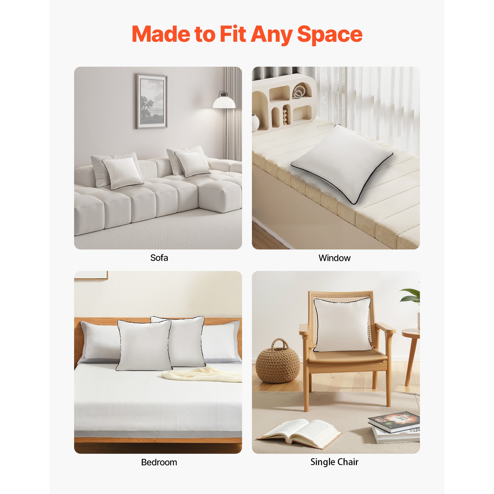 18 x 18 in Throw Pillow Inserts Pack of 2 White Down Alternative Pillows Square