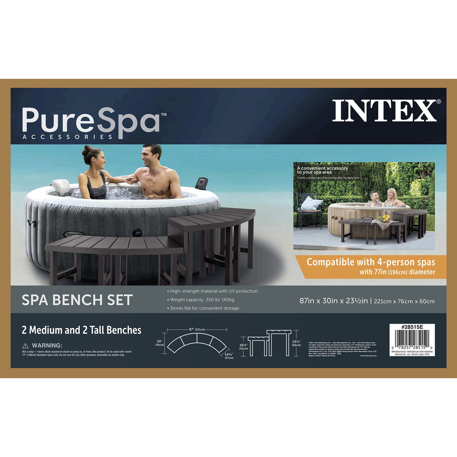 Intex 28514E 2 Medium PureSpa Accessories Benches, Compatible w/ 4 Person Spas