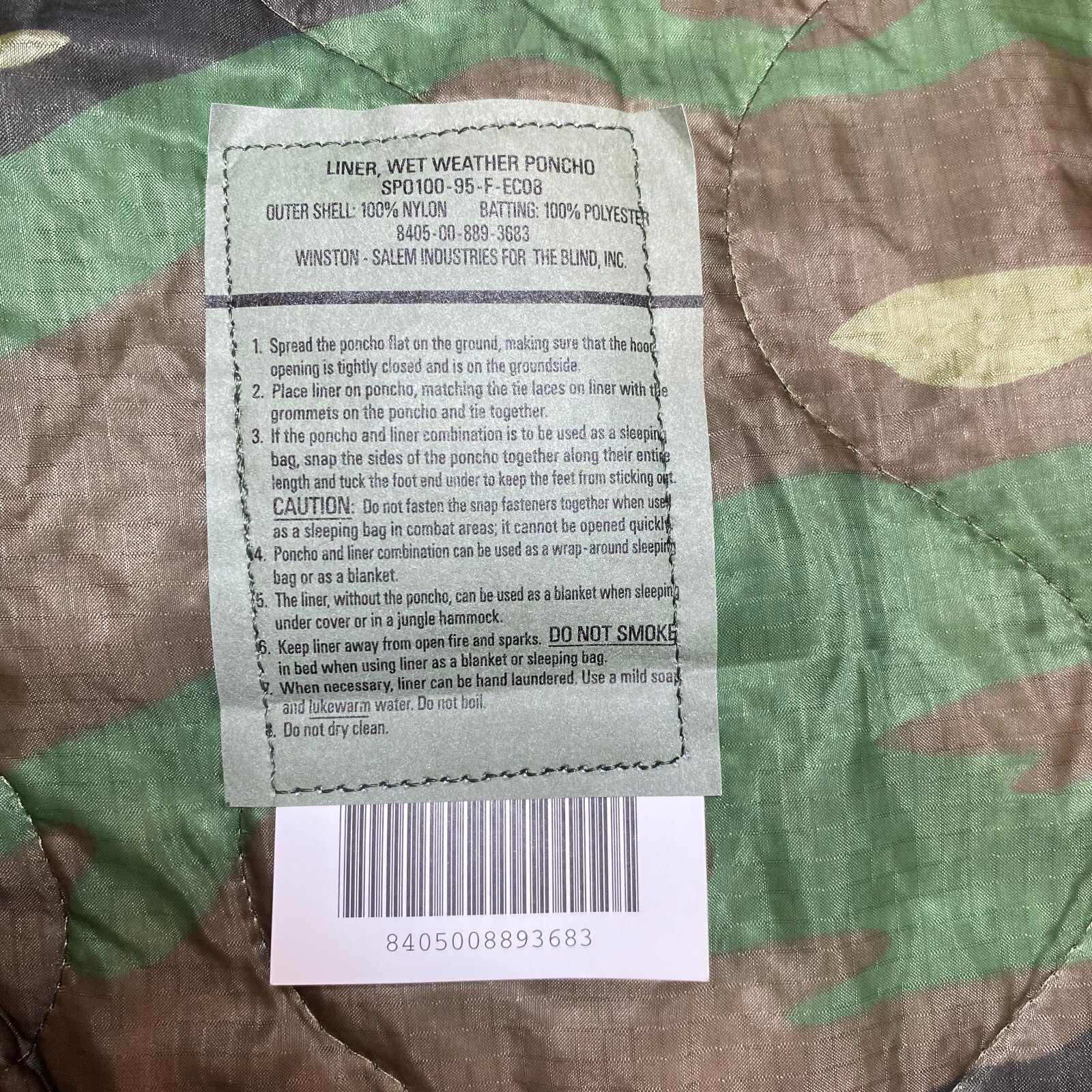 Genuine US Military Surplus USGI M81 Woodland Camo Poncho Liner Woobie Blanket