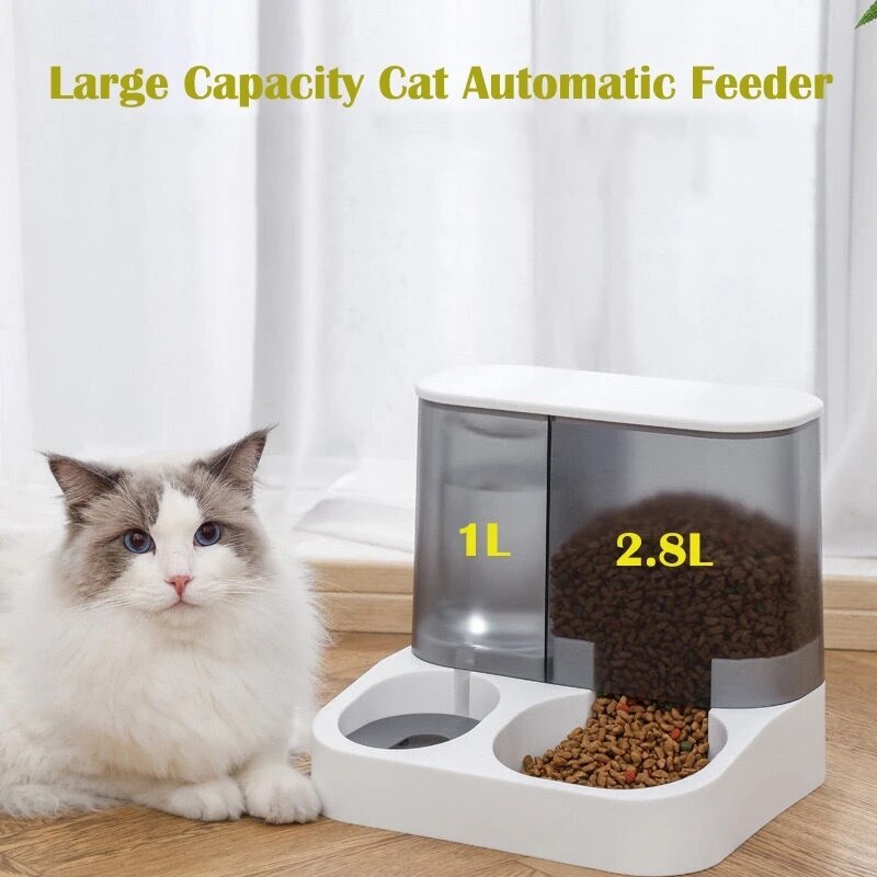 Large Capacity Automatic Cat Food Dispenser with Drinking Water Bowl Pet Feeder