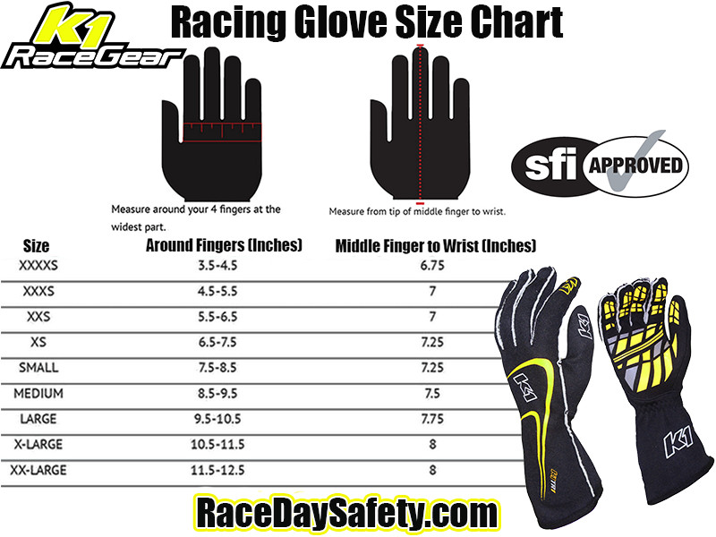 K1 RaceGear Track 1 Nomex Racing Gloves SFI 3.3/5 Black/Fluo Yellow Kids & Adult