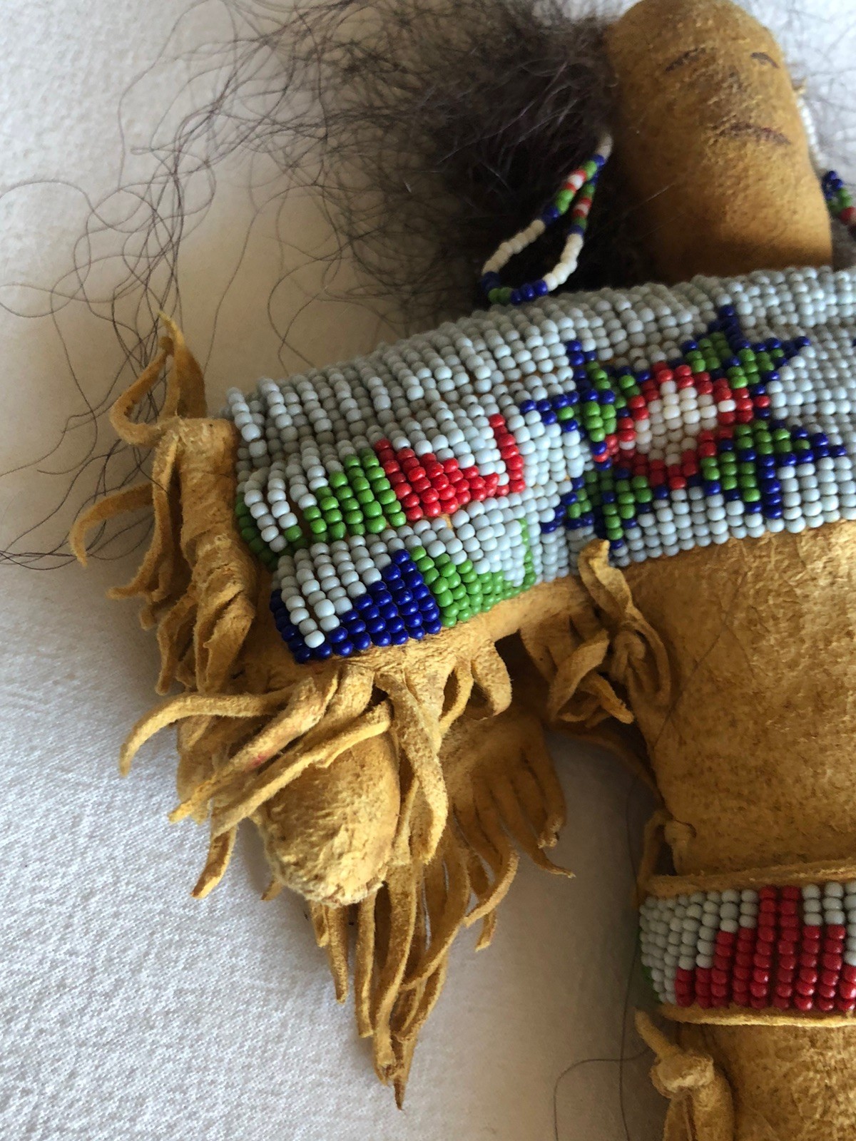 1900s Lakota Native American Handmade, 12” Doll, Finely Beaded, Human Hair