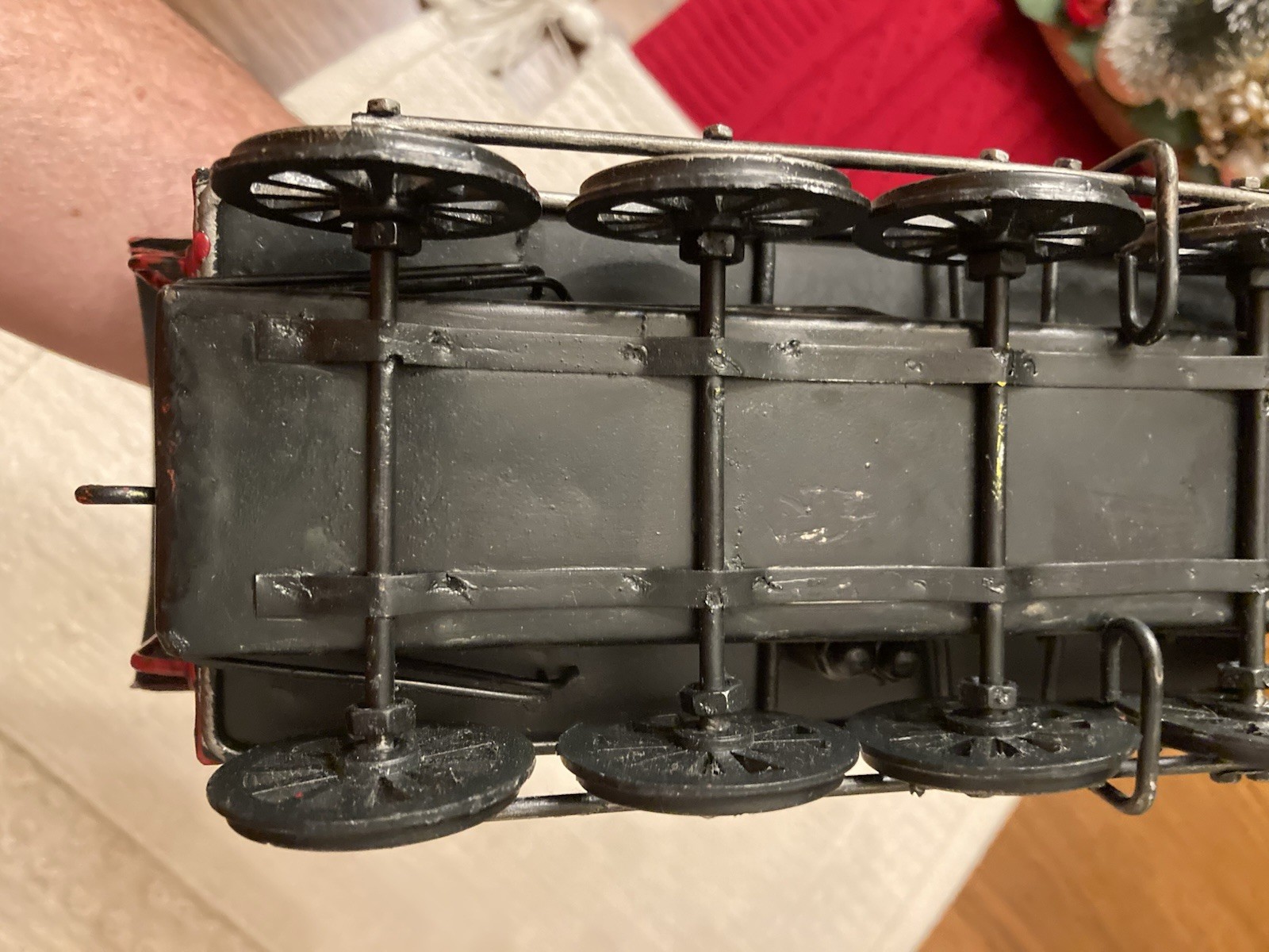 Vtg Decorative Metal Steam Locomotive Model Train Engine Red Black Gold On Base