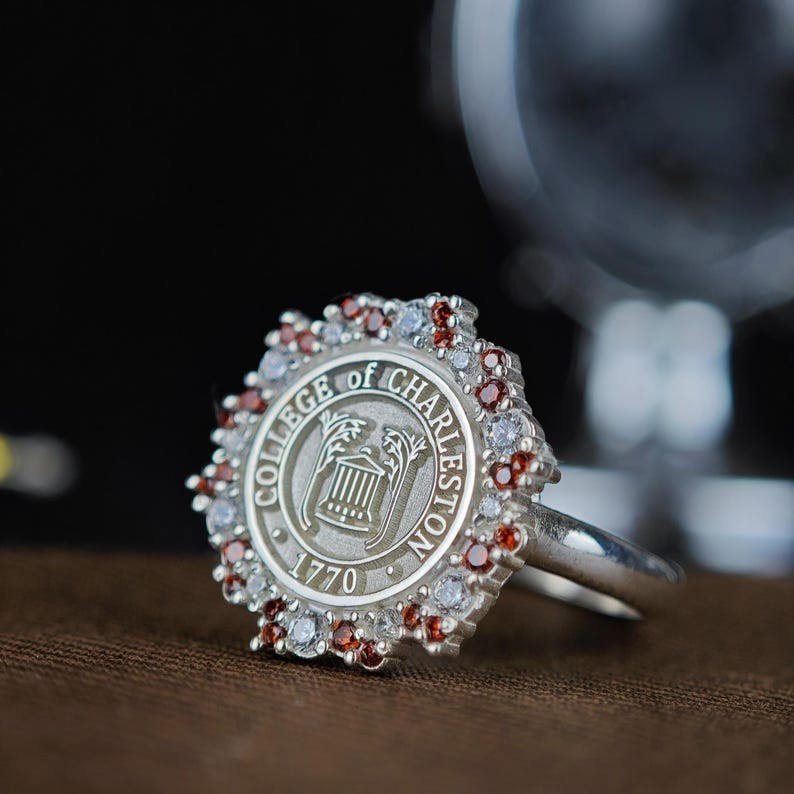 Custom Personalized College of Charleston Ring 1770, Silver & Gemstones
