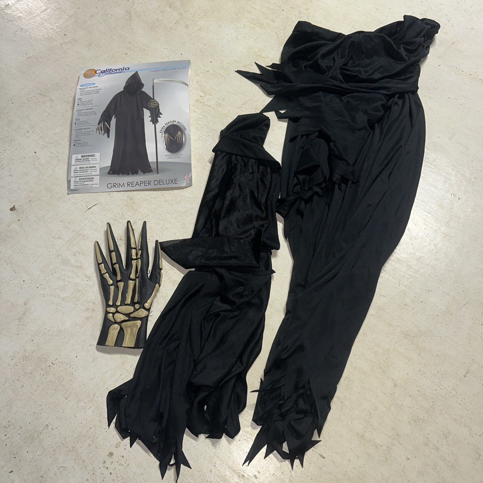 Grim Reaper Children Halloween Costume Large 10-12 Black California Left Glove