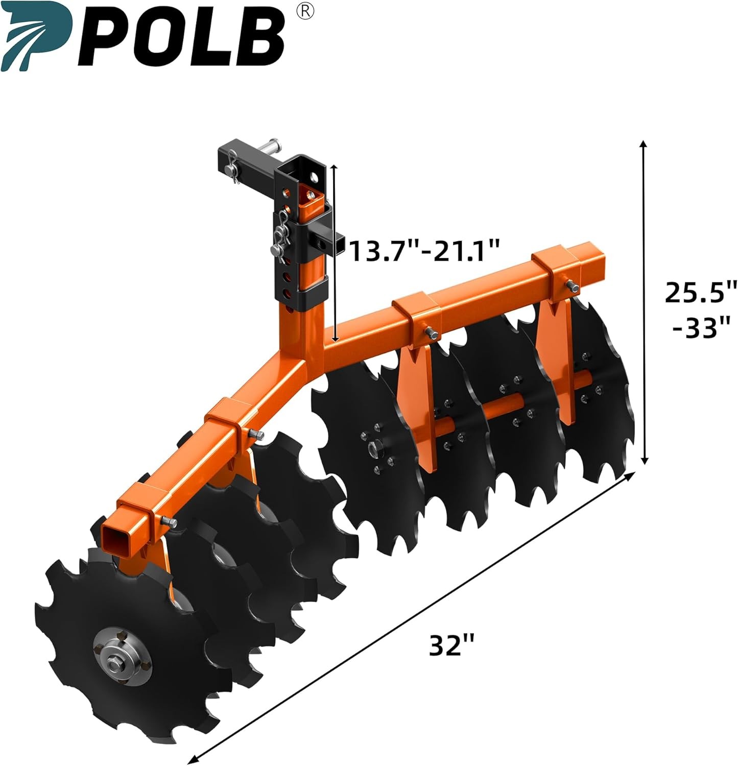 Heavy Duty ATV/UTV Disc Plow Harrow W/ 32" Cut Width & 2" Receiver Hitch Attach