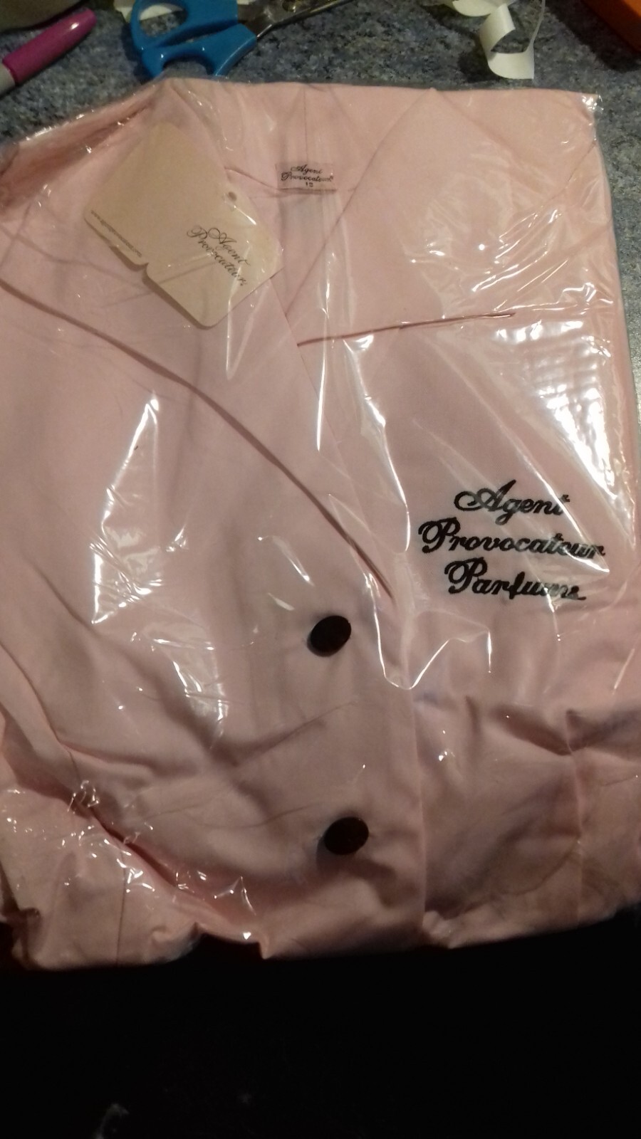 AGENT PROVOCATEUR SEXY NWT PINK UNIFORM DRESS SIZE 12 STAFF BLACK BUTTONS PARFUM