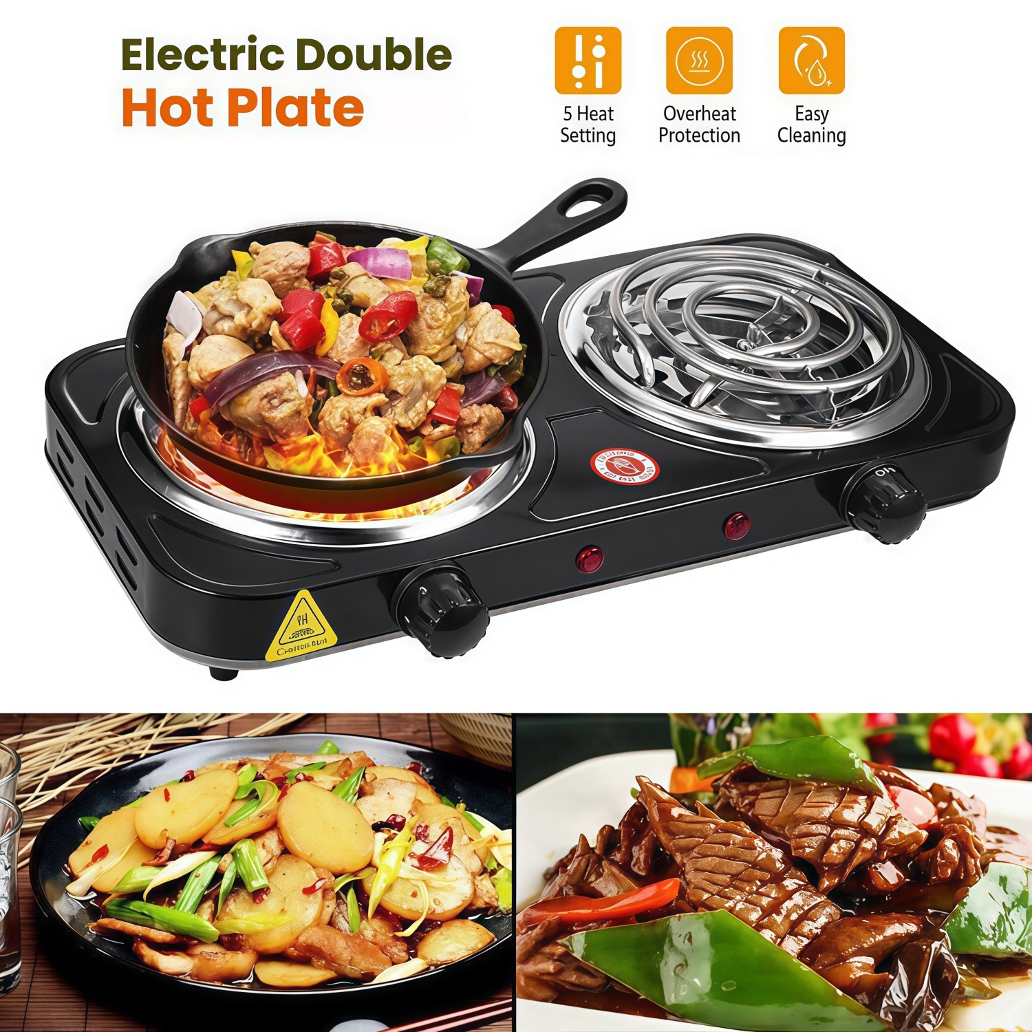 2000W Electric Camping Double Burner Hot Plate Portable Heating Cooking Stove US