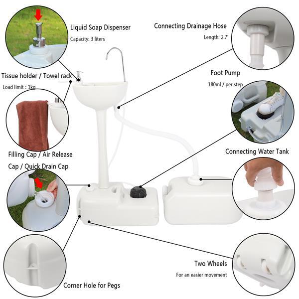 Portable Camping Toilet Flush 20L And Durable Sink Station Hand Wash Stand Fauce