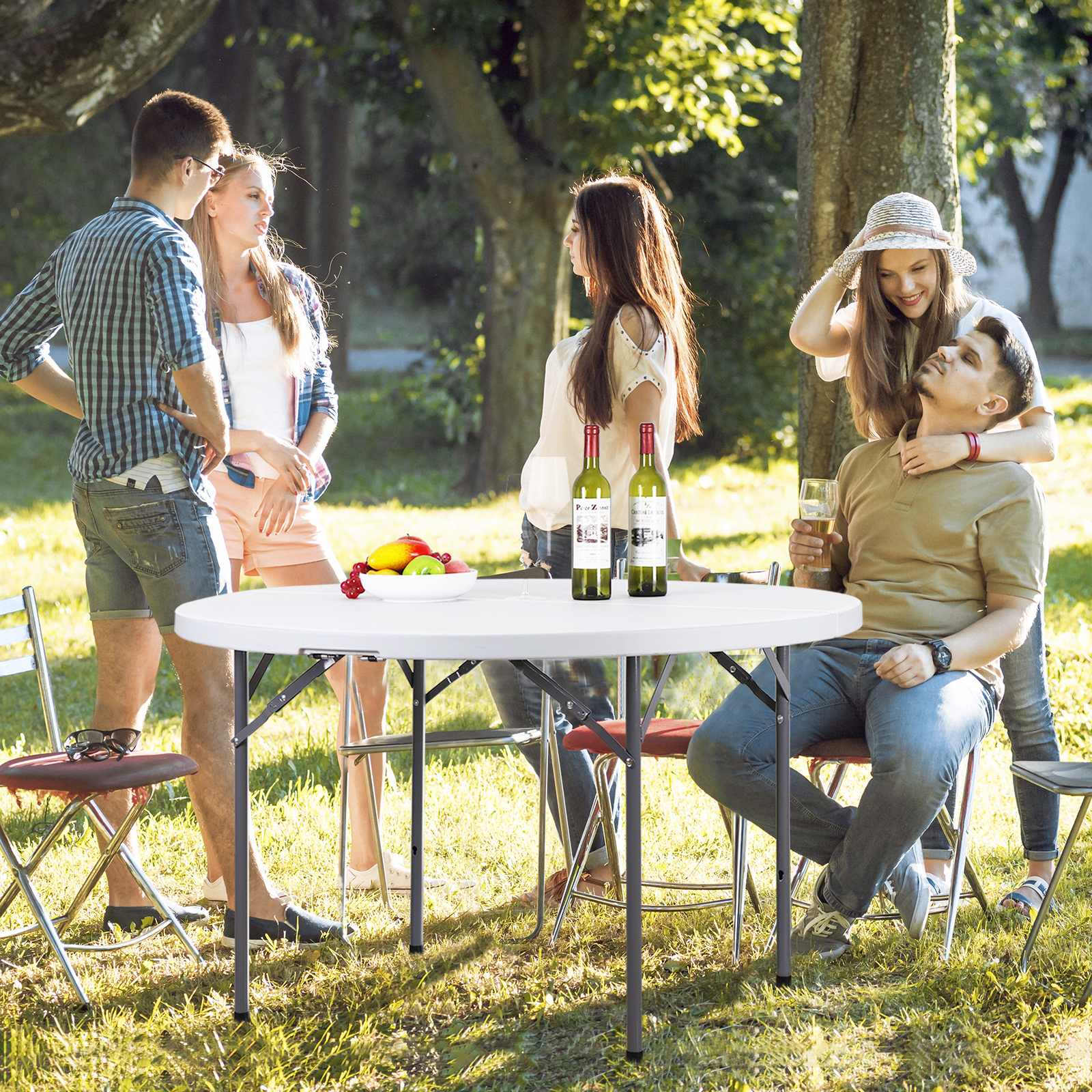 48" Round Bi-Folding Commercial Table Plastic Dining Card Table for Outdoor