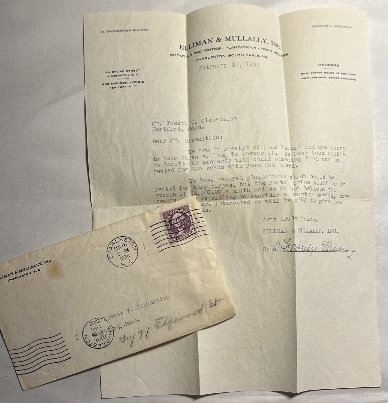 Charleston SC Ellimann& Mullally Inc Letter 1935 Correspondence Letterhead