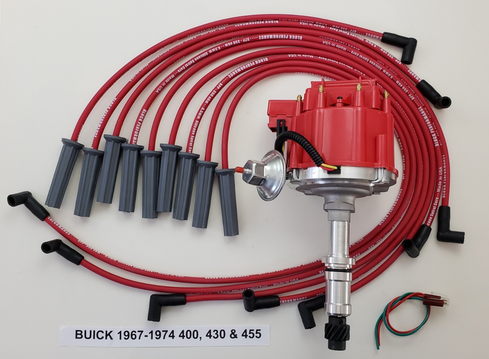BUICK 1967-1976 400 430 455 RED BIG BLOCK HEI DISTRIBUTOR + 8.5mm Plug Wires USA