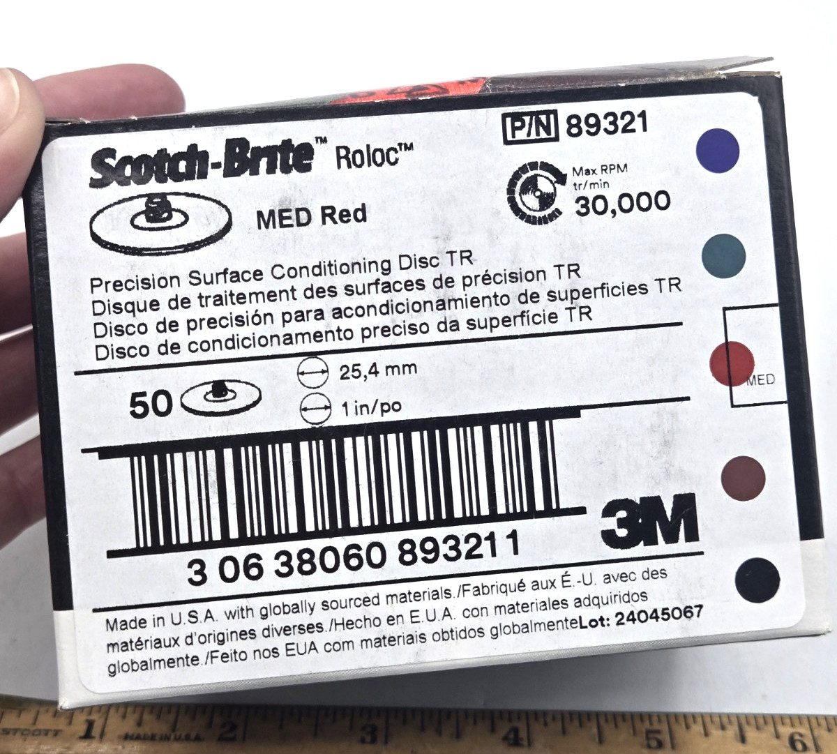 50/Box 3M 1” Scotch-Brite ROLOC 89321 Medium Red Precision Conditioning Disc