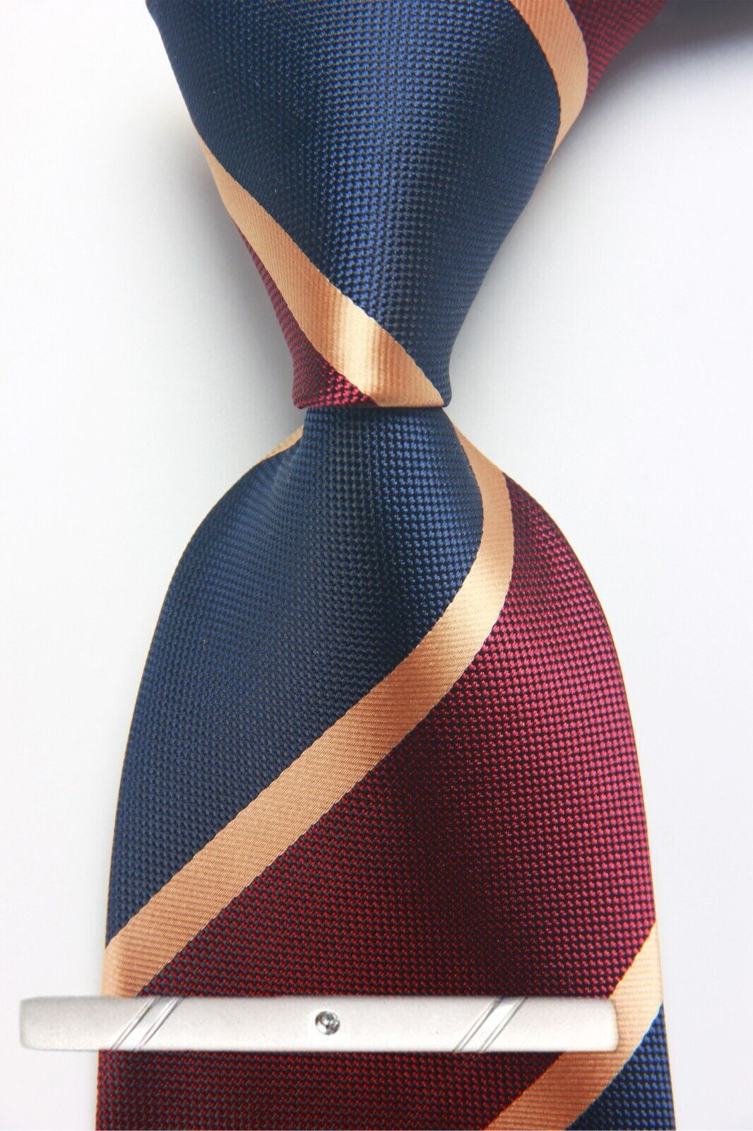 New Classic Striped Blue Red JACQUARD WOVEN 100% Silk Men's Necktie Tie