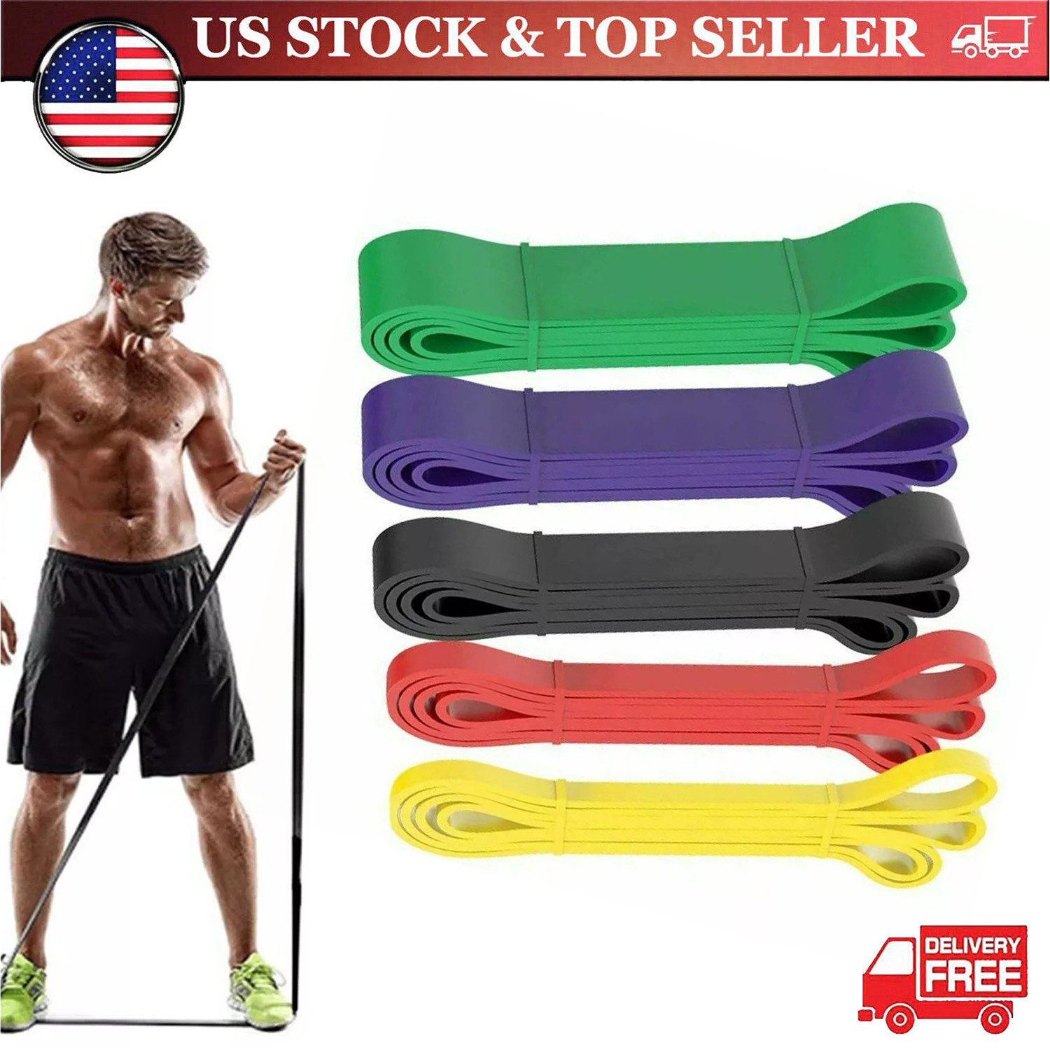Set of 5 for Gym Pull up and All around Fitness Heavy Duty Loop Resistance Bands