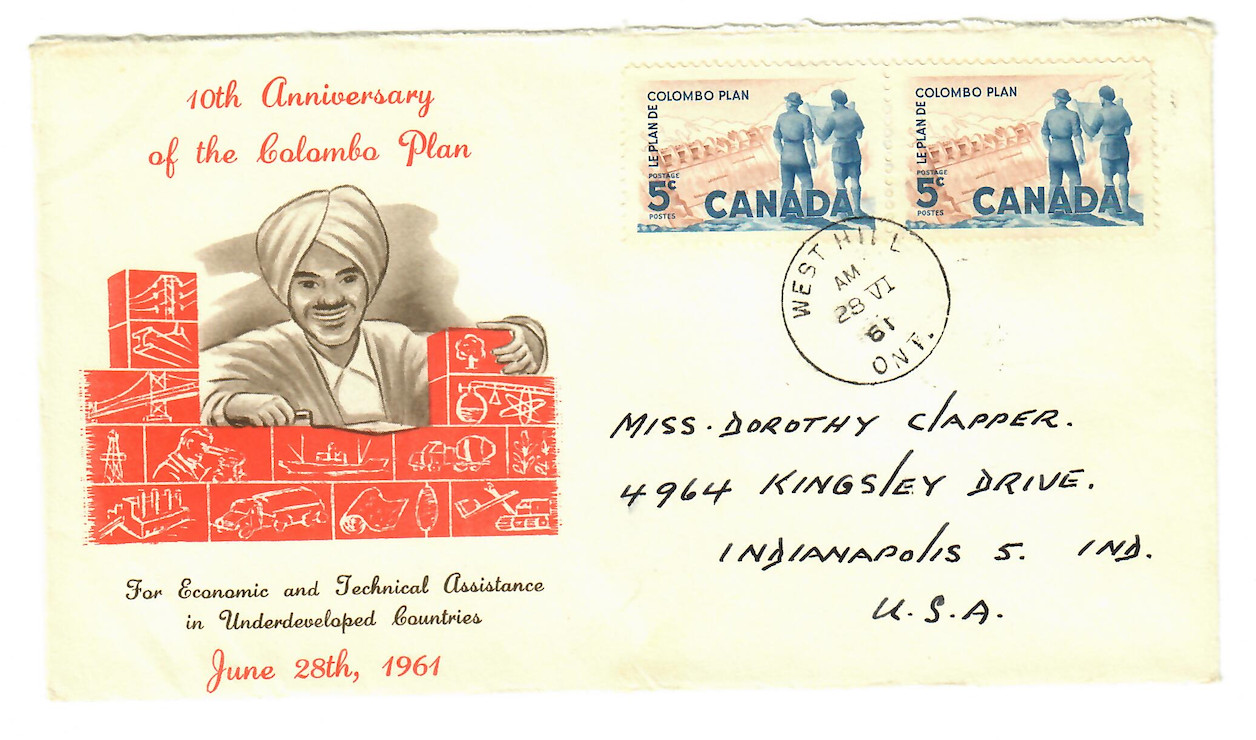 1961 Canada Colombo Plan Illustrated Cover – Pair 5c Stamps – C009