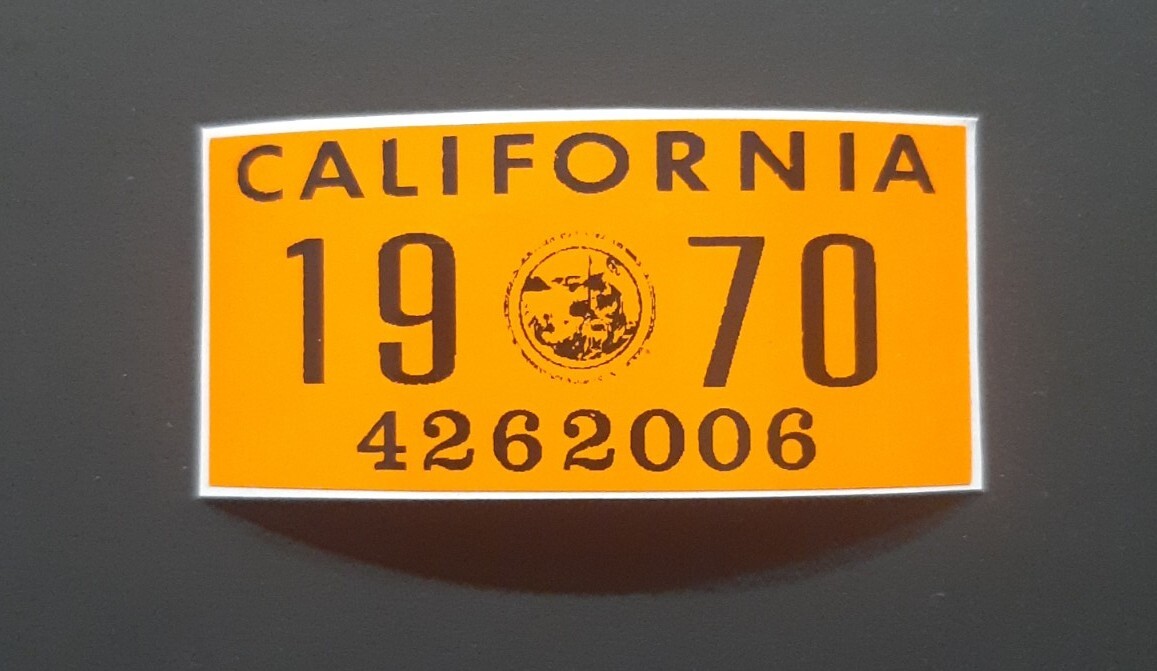 1970 California License Plate Registration Sticker, YOM, CA DMV