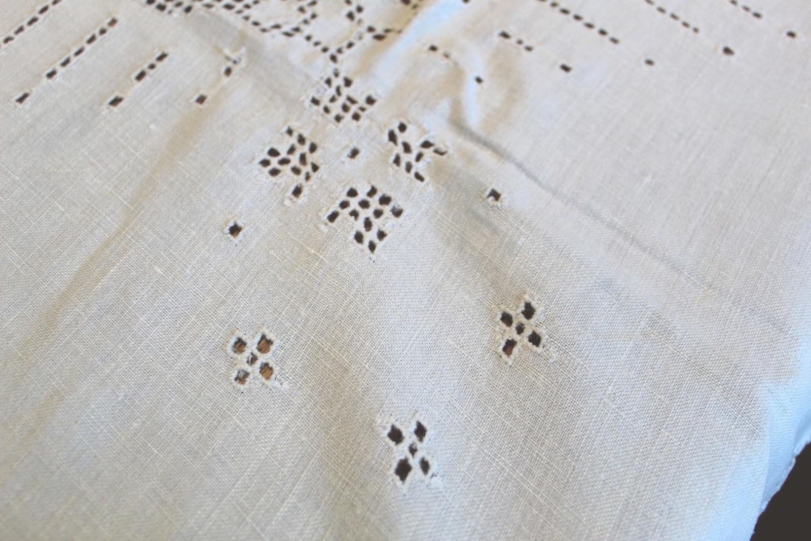 Irish Linen Tablecloth White Hand Work Cutwork