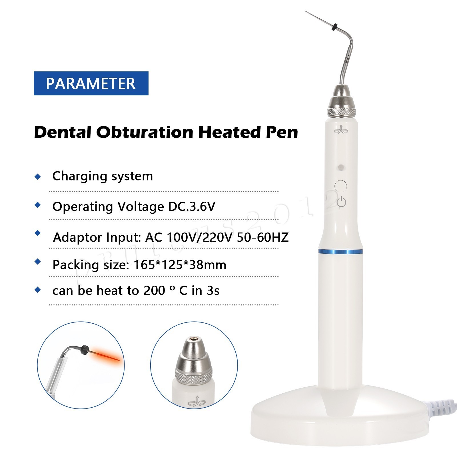 Dental Gutta Percha Obturation System Wireless Endo Heated Pen+2Tips