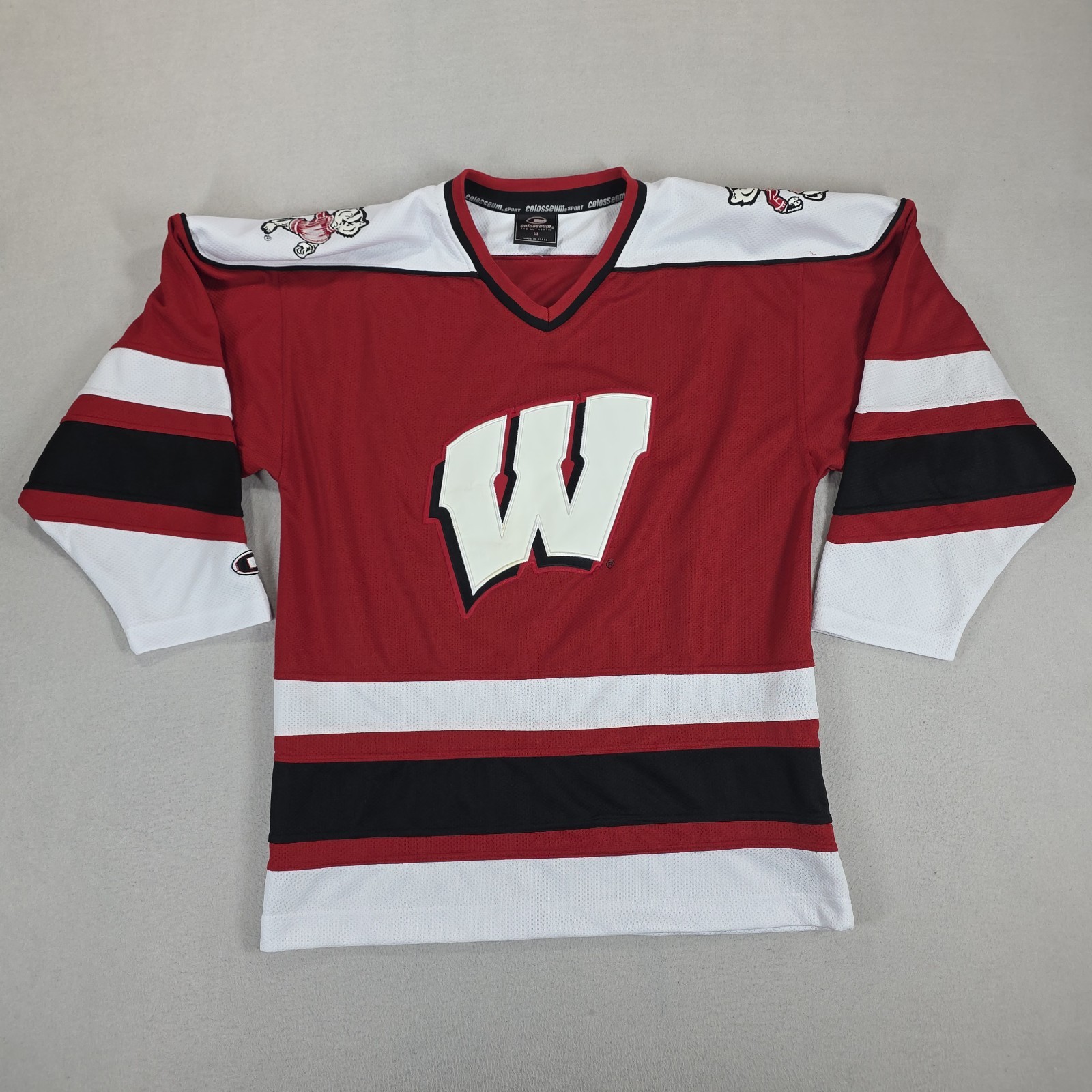 Vintage Wisconsin Badgers Ice Hockey Jersey Mens Medium NCAA 90s Big W Logo WIS